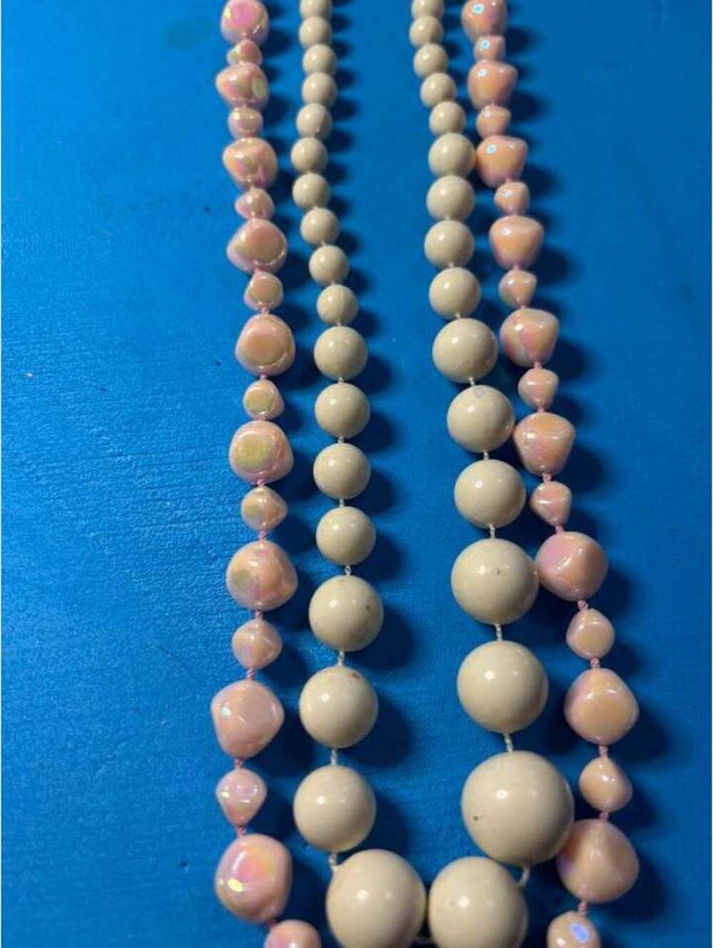 Vintage Iridescent Pink and Cream Bead Necklace Set